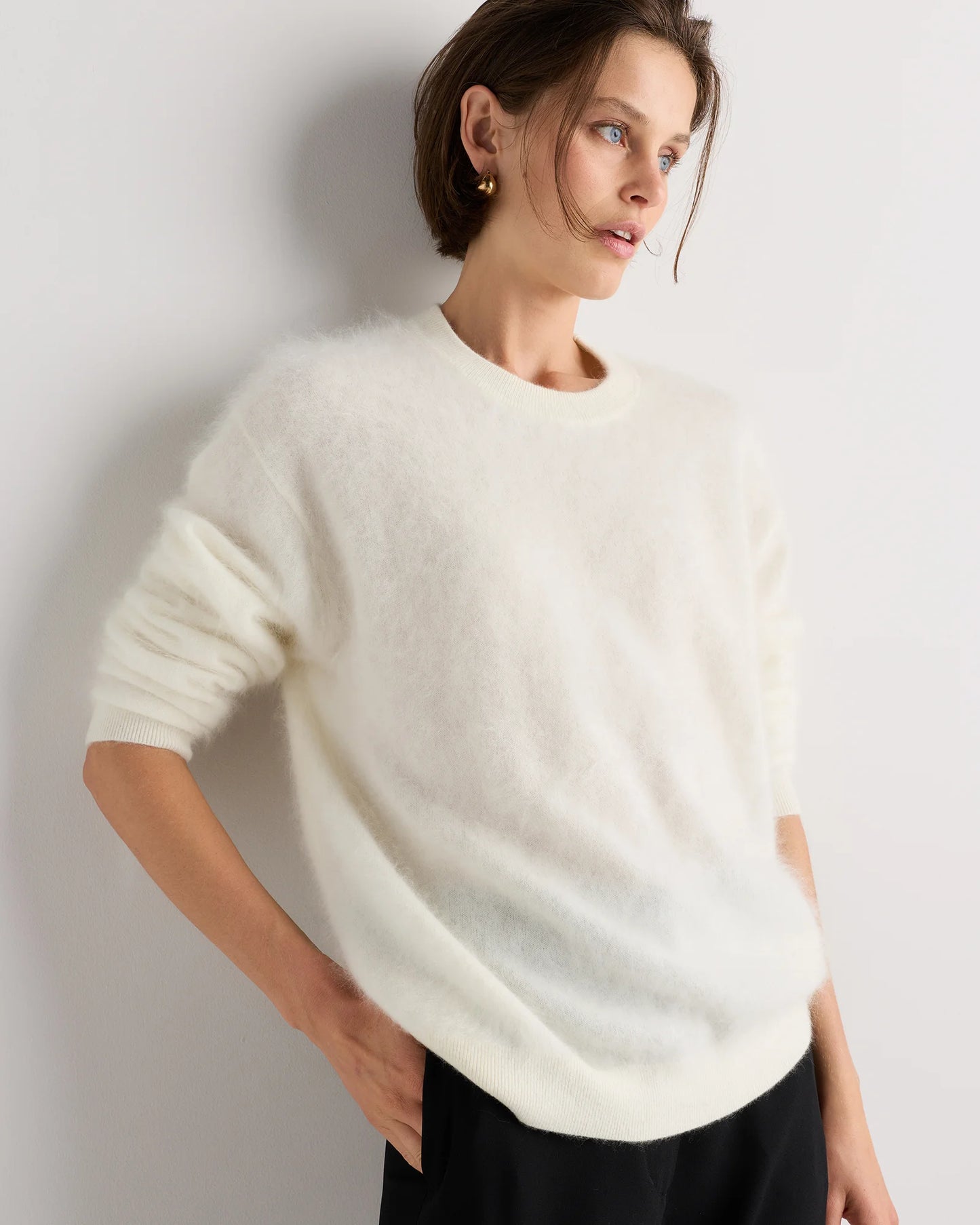 Brushed Cashmere Oversized Crewneck Sweater - XS / Heather Grey
