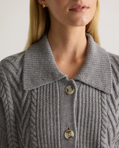 Australian Merino Wool Collared Cable Cardigan - XS / Coffee Bean Brown