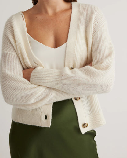 Baby Alpaca-Wool Cropped Cardigan - XS / Ivory