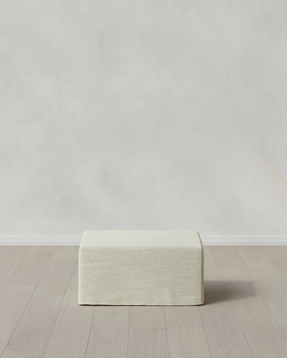 Ellery Slipcover Ottoman in Performance Linen - One Size / Sand
