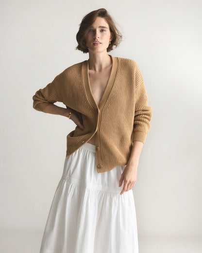 100% Organic Cotton Oversized Boyfriend Cardigan - XS / Speckled Beige