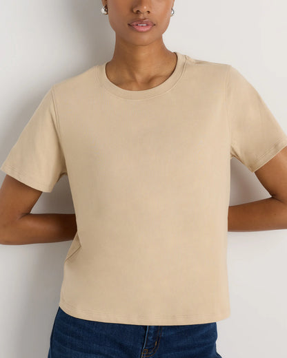 100% Organic Cotton Boxy Crewneck Tee - XS / Shell Pink