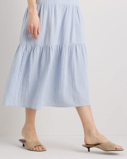 100% Organic Cotton Gauze Tiered Maxi Dress - XS / Indigo Blue