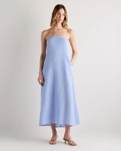 100% European Linen Strapless Maxi Dress - XS / Brick Red Heirloom Floral