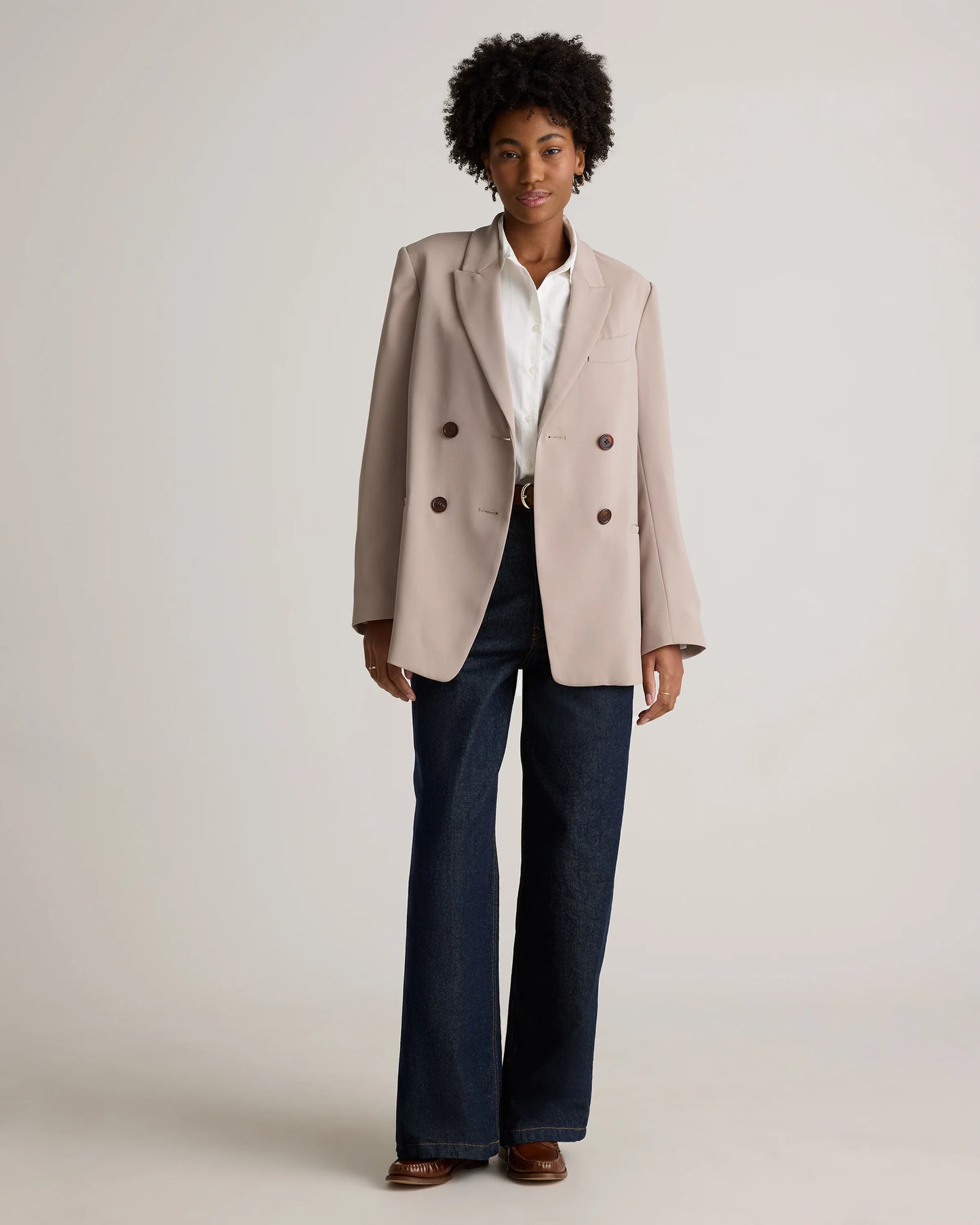 Stretch Crepe Relaxed Double-Breasted Blazer - XS / Sand