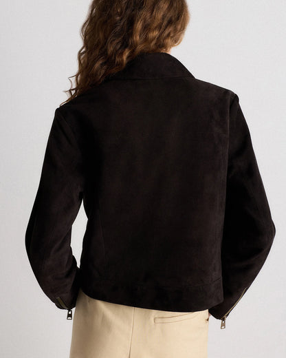 100% Suede Cropped Zip-Front Jacket - XS / Light Sand Beige
