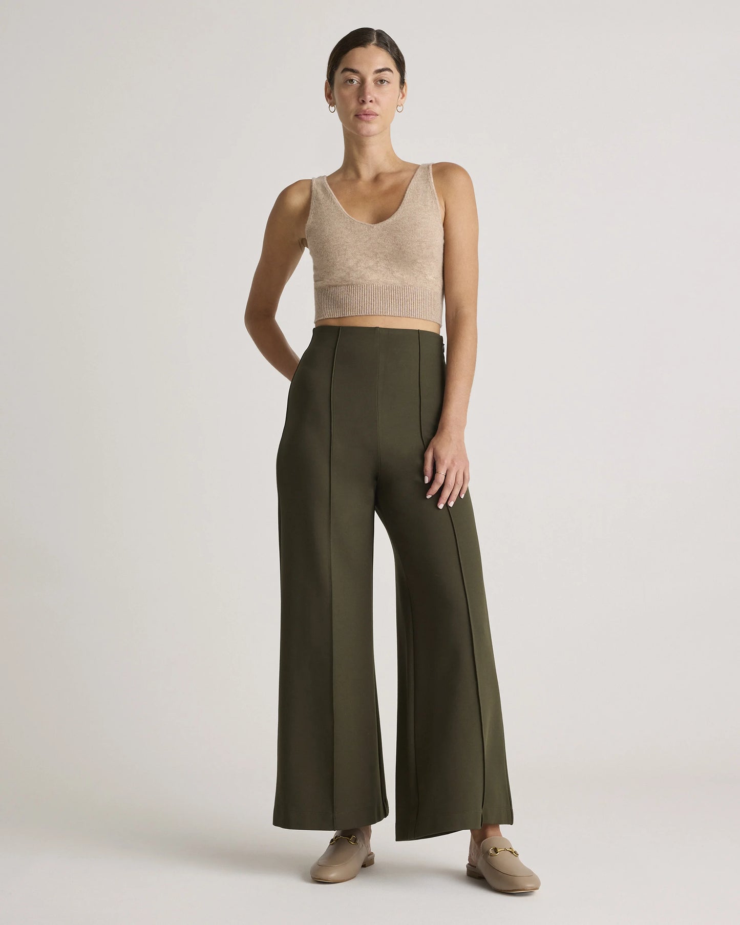 Ultra-Stretch Ponte Super Wide Leg Ankle Pants - XS / Olive
