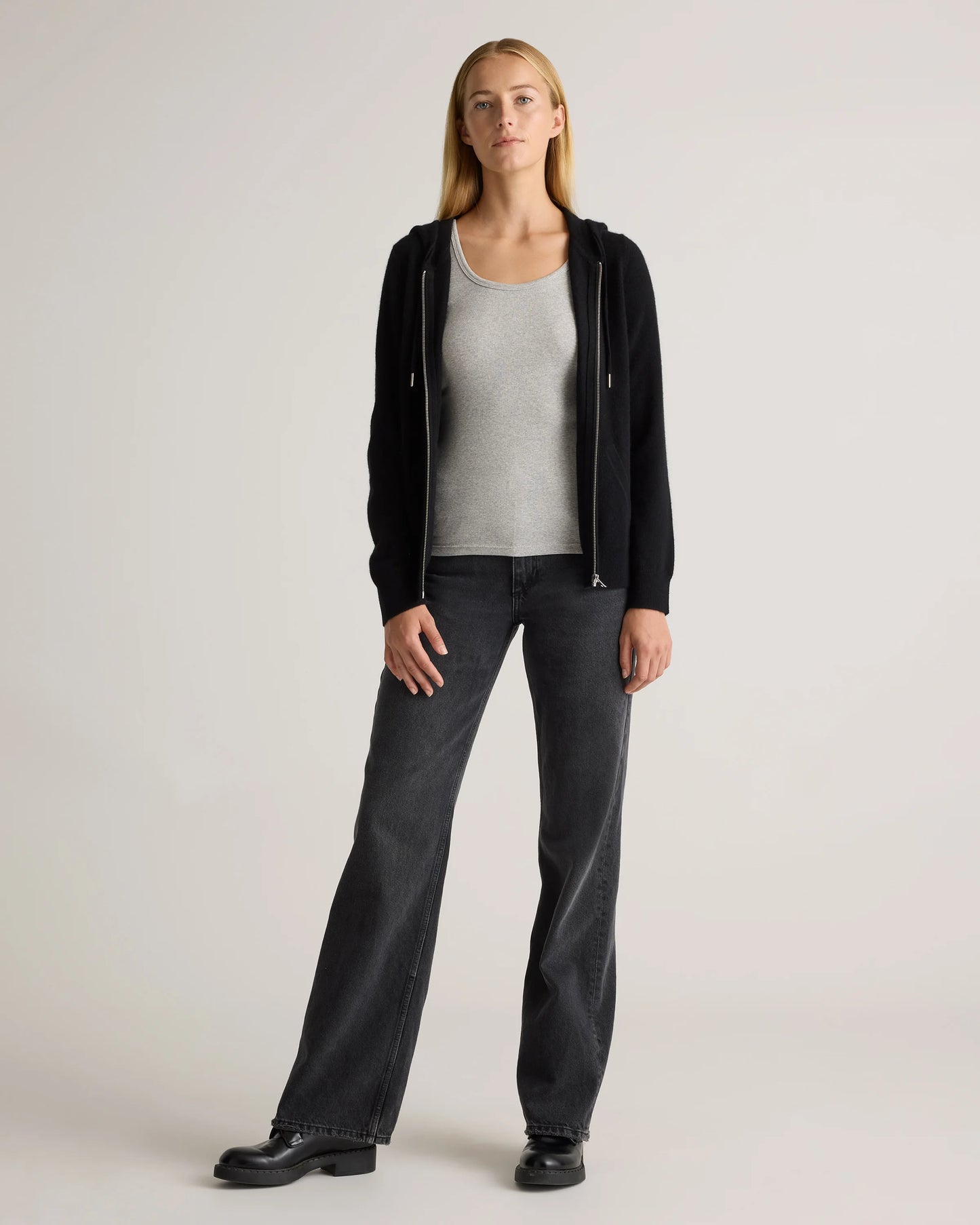 Mongolian Cashmere Full-Zip Hoodie - XS / Heather Grey