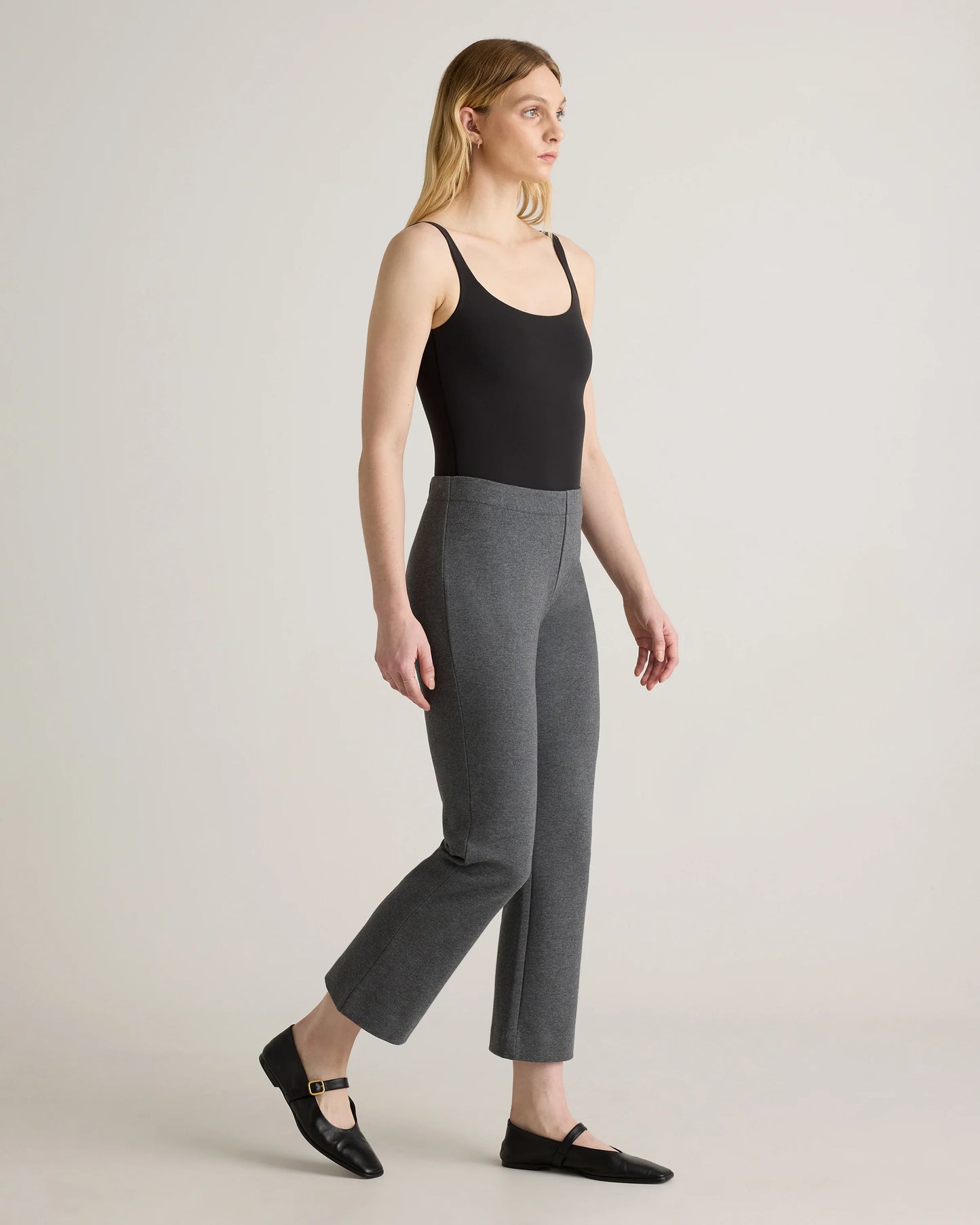 Organic Cotton Double Knit Kick Flare Pants - XS / Heather Charcoal Grey
