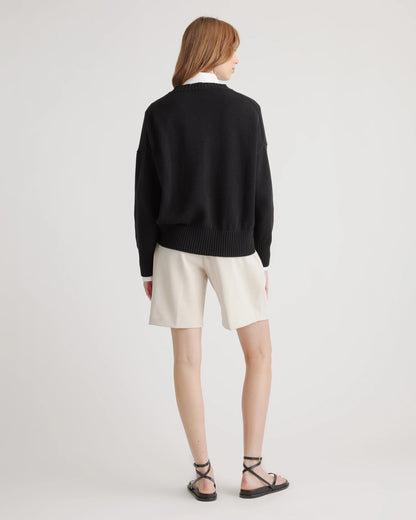 100% Organic Cotton Boyfriend Crew Sweater - XS / Speckled Beige