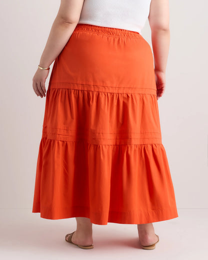 100% Organic Cotton Poplin Tiered Maxi Skirt - 1X / Black