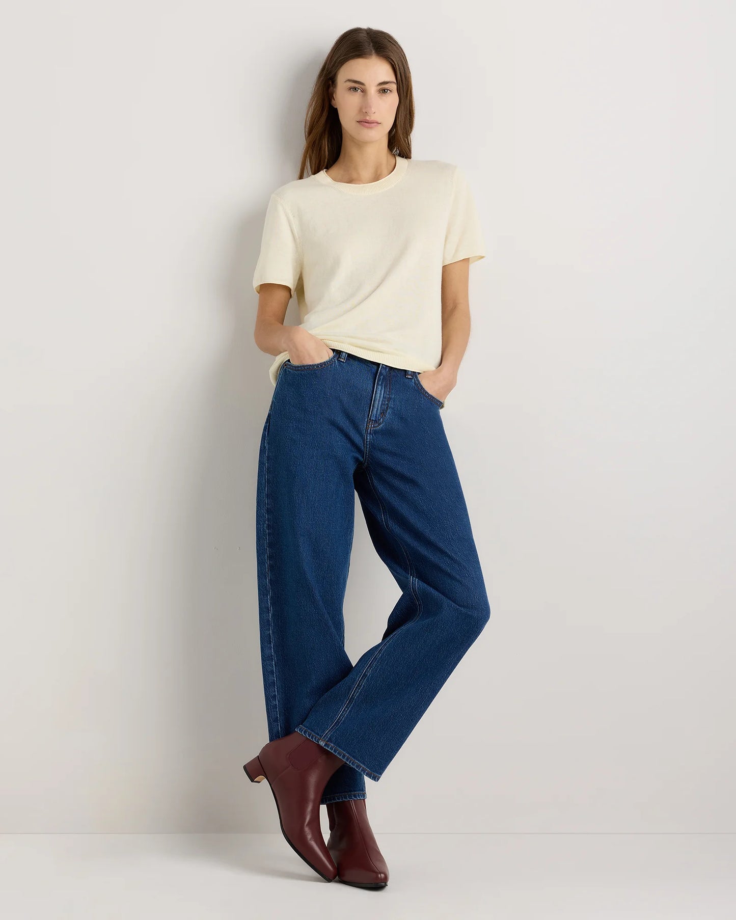 Lightweight Cotton Cashmere Relaxed Sweater Tee - XS / Sugar Stone