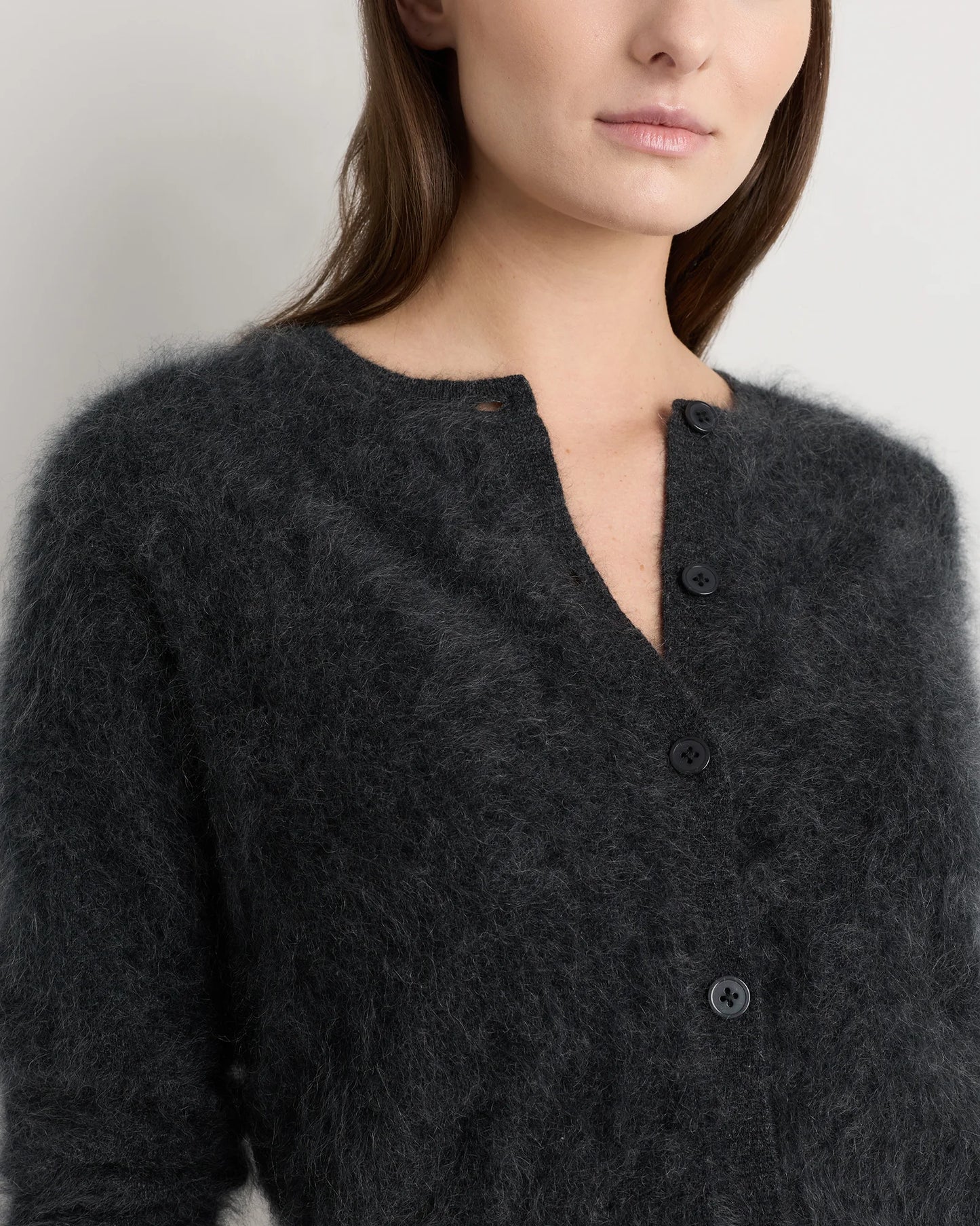 Brushed Cashmere Cropped Crewneck Cardigan - XS / Heather Grey