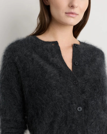 Brushed Cashmere Cropped Crewneck Cardigan - XS / Heather Grey