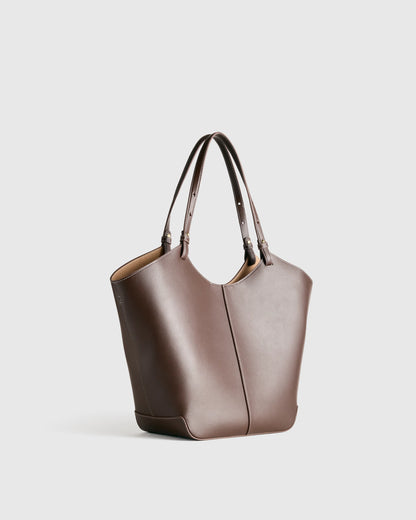 Italian Leather Trapeze Tote - One Size / Dark Brown