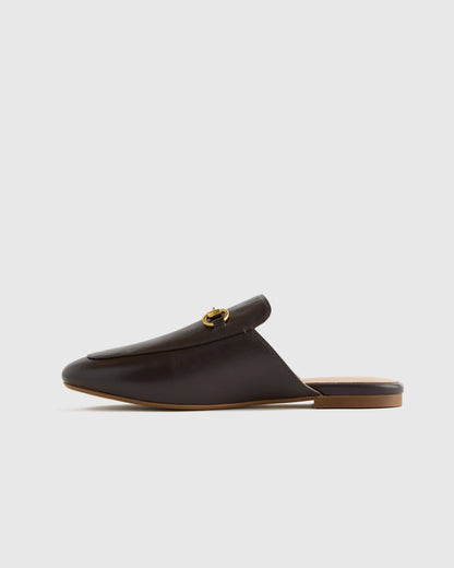 Italian Leather Horsebit Loafer Mule - 5 / Garnet