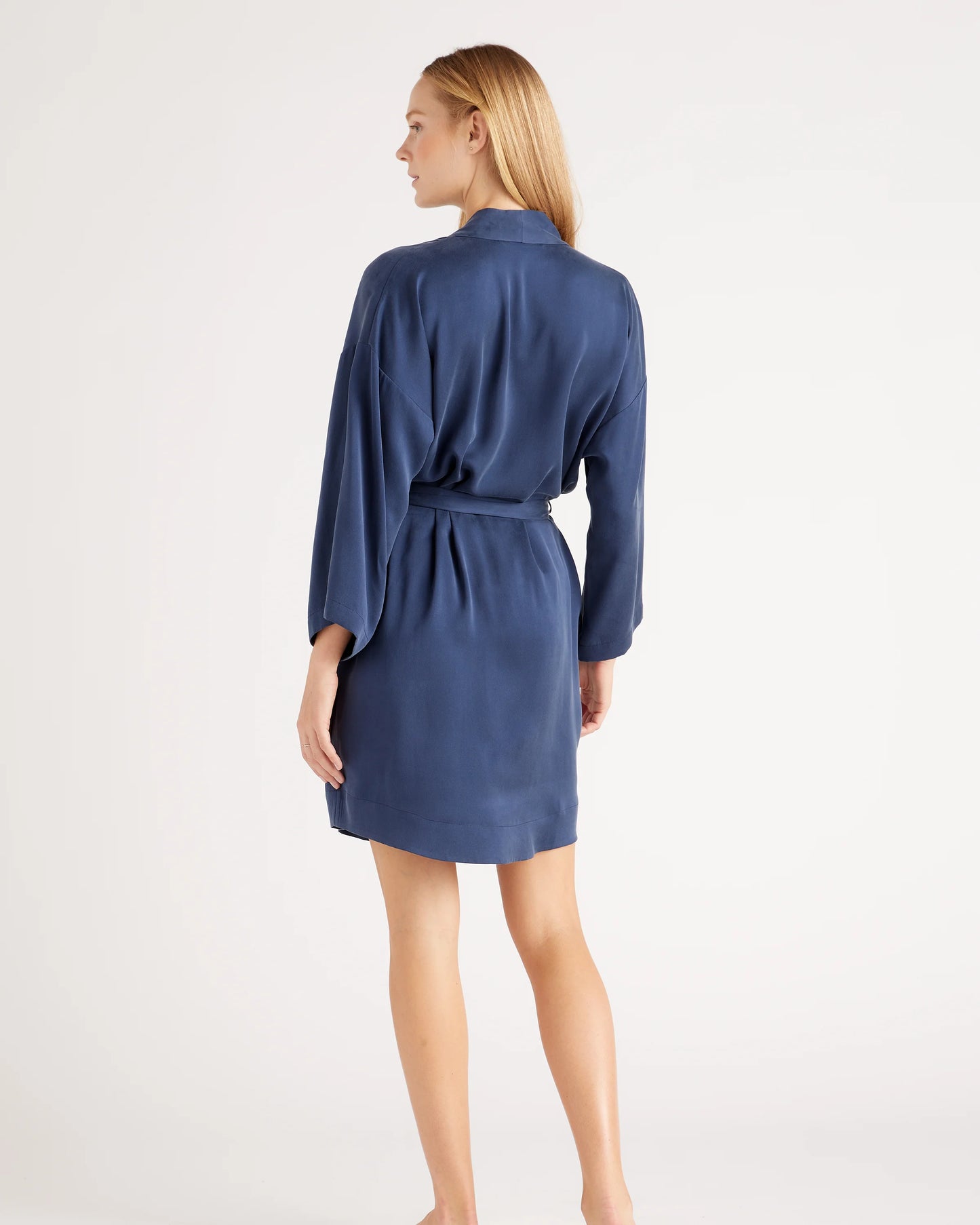 100% Washable Silk Robe - XS / Indigo