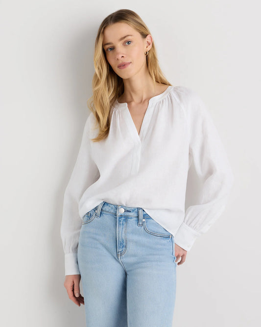100% European Linen Peasant Top - XS / White