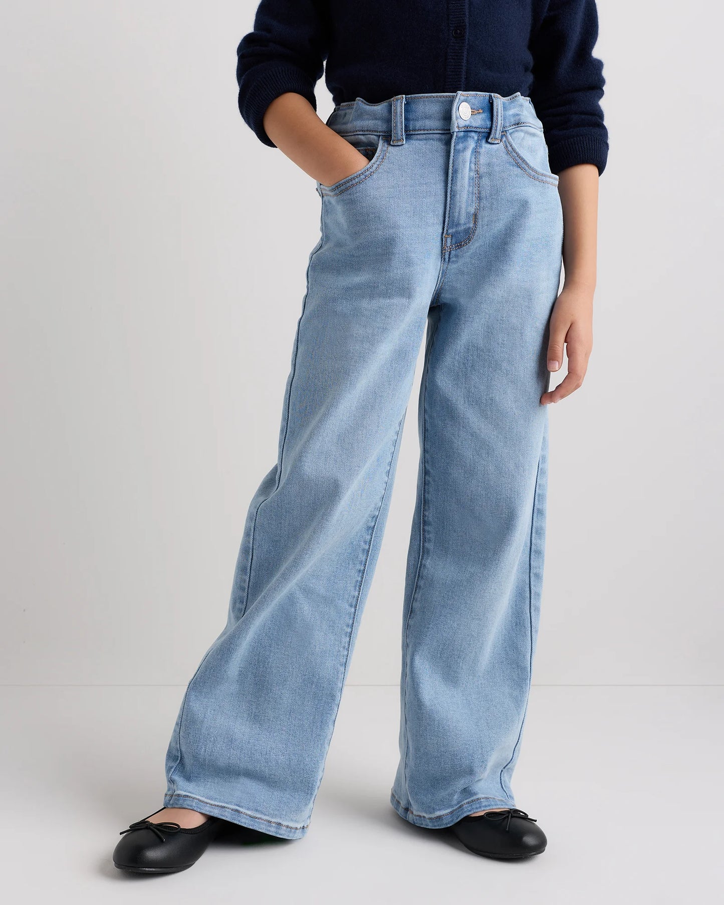 Girls Stretch Wide Leg Jeans - 6 / Light Wash