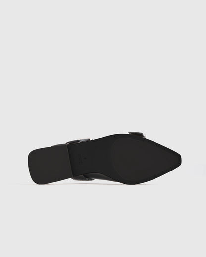 Italian Leather Bold Buckle Slingback Flat - 5 / Black