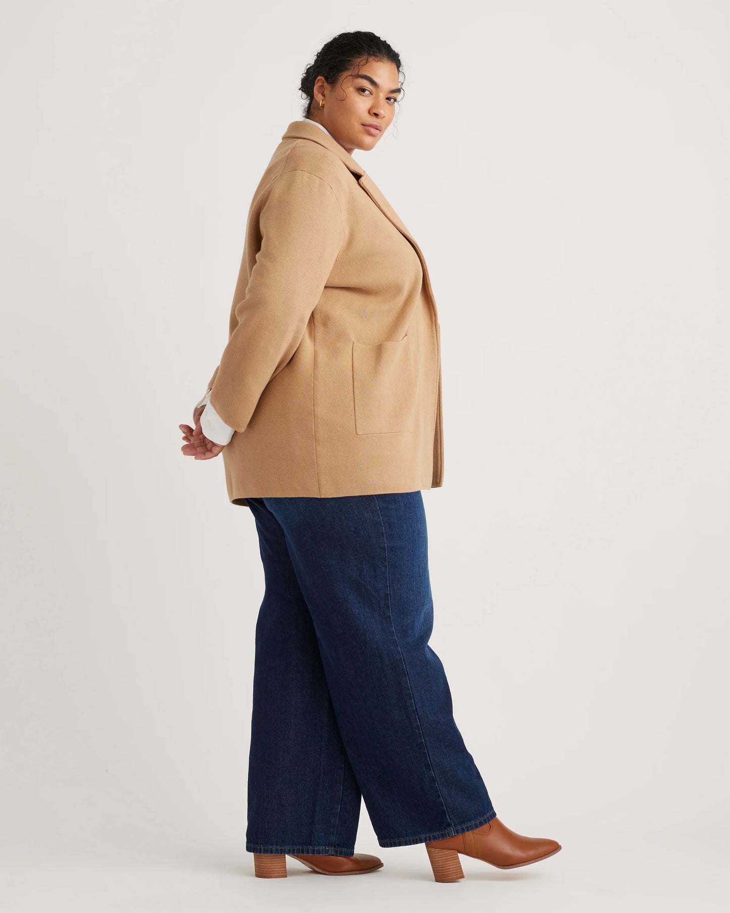 100% Organic Cotton Knit Blazer - 1X / Navy