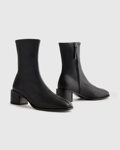 Italian Leather Stretch Sock Bootie - 5 / Black