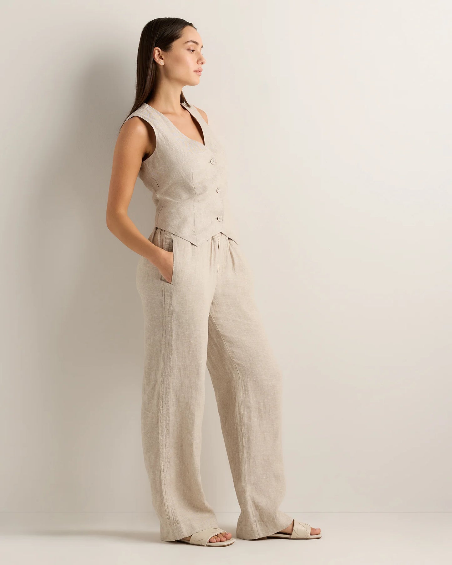 100% European Linen Vest - XS / Blue Pinstripe