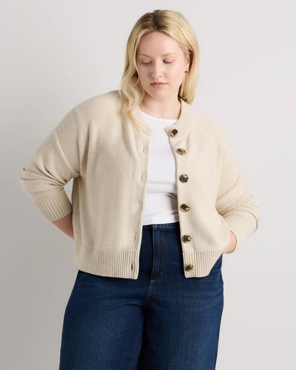 100% Organic Cotton Cropped Cardigan - 1X / Speckled Beige