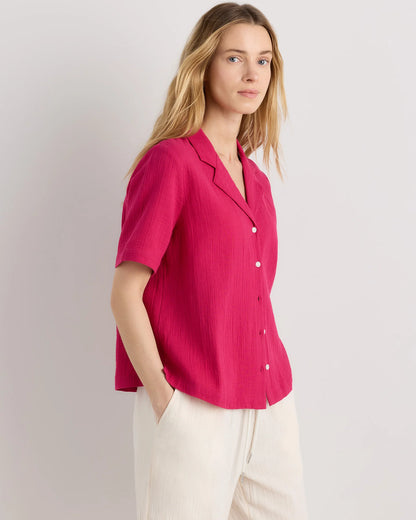 100% Organic Cotton Gauze Short Sleeve Shirt - XS / Amaranth Pink