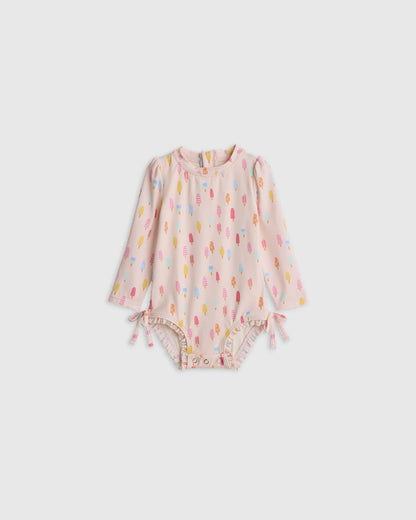 Long Sleeve Tie One-Piece Swimsuit - 0-3M / Soft Ditsy Floral