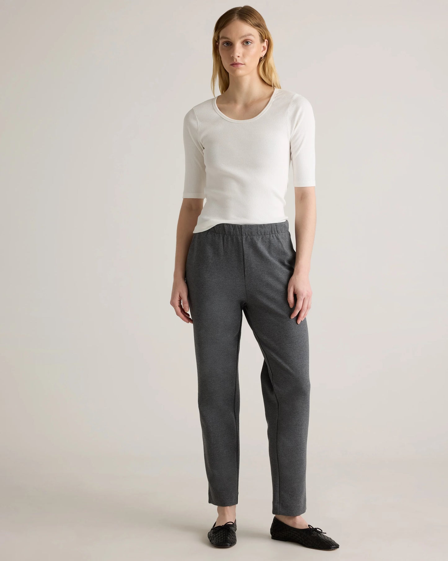 Organic Cotton Double Knit Straight Pants - XS / Soft Camel