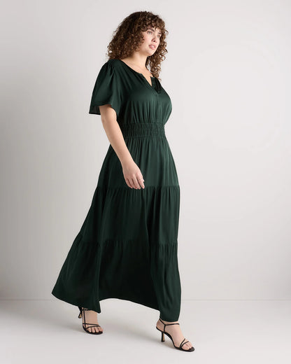 Washable Stretch Silk Tiered Maxi Dress - 1X / Navy