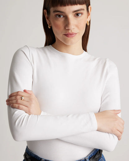 Stretch Cotton Jersey Long Sleeve Bodysuit - XS / Soft White