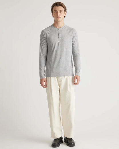 Cotton Modal Long Sleeve Henley Tee - S / Heather Grey
