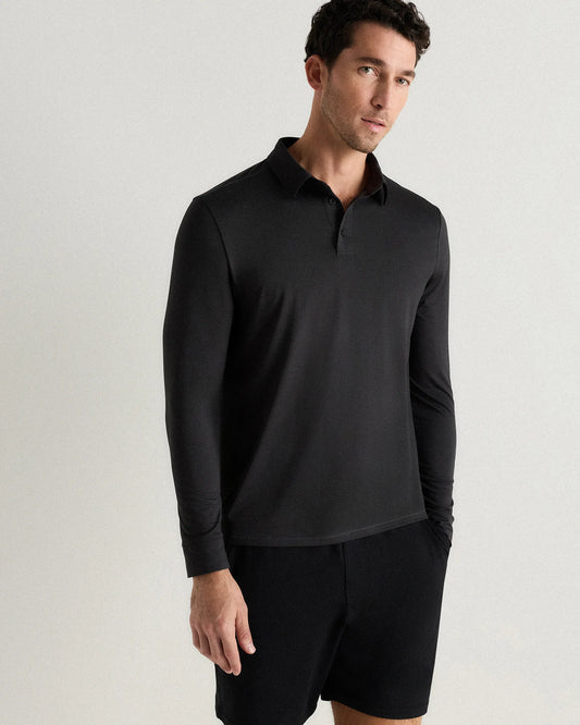 Flowknit Breeze Performance Long Sleeve Polo - XS / Heather Black