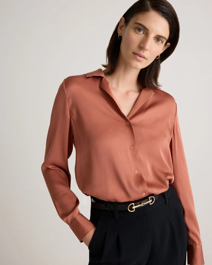 Washable Stretch Silk Notch Collar Blouse - XS / Moonstone Blue