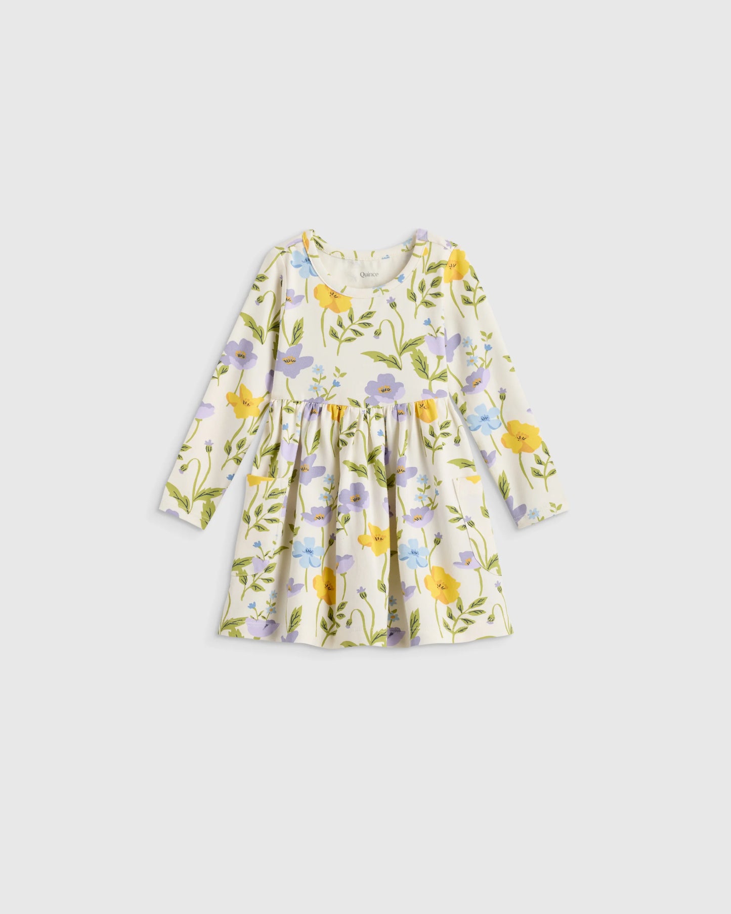 Organic Cotton Long Sleeve Fit and Flare Pocket Dress - 12-18M / Purple Poppy Garden