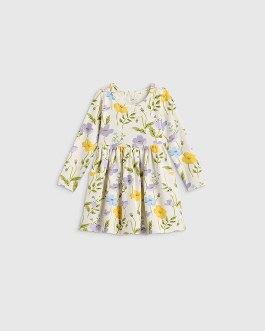 Organic Cotton Long Sleeve Fit and Flare Pocket Dress - 12-18M / Purple Poppy Garden
