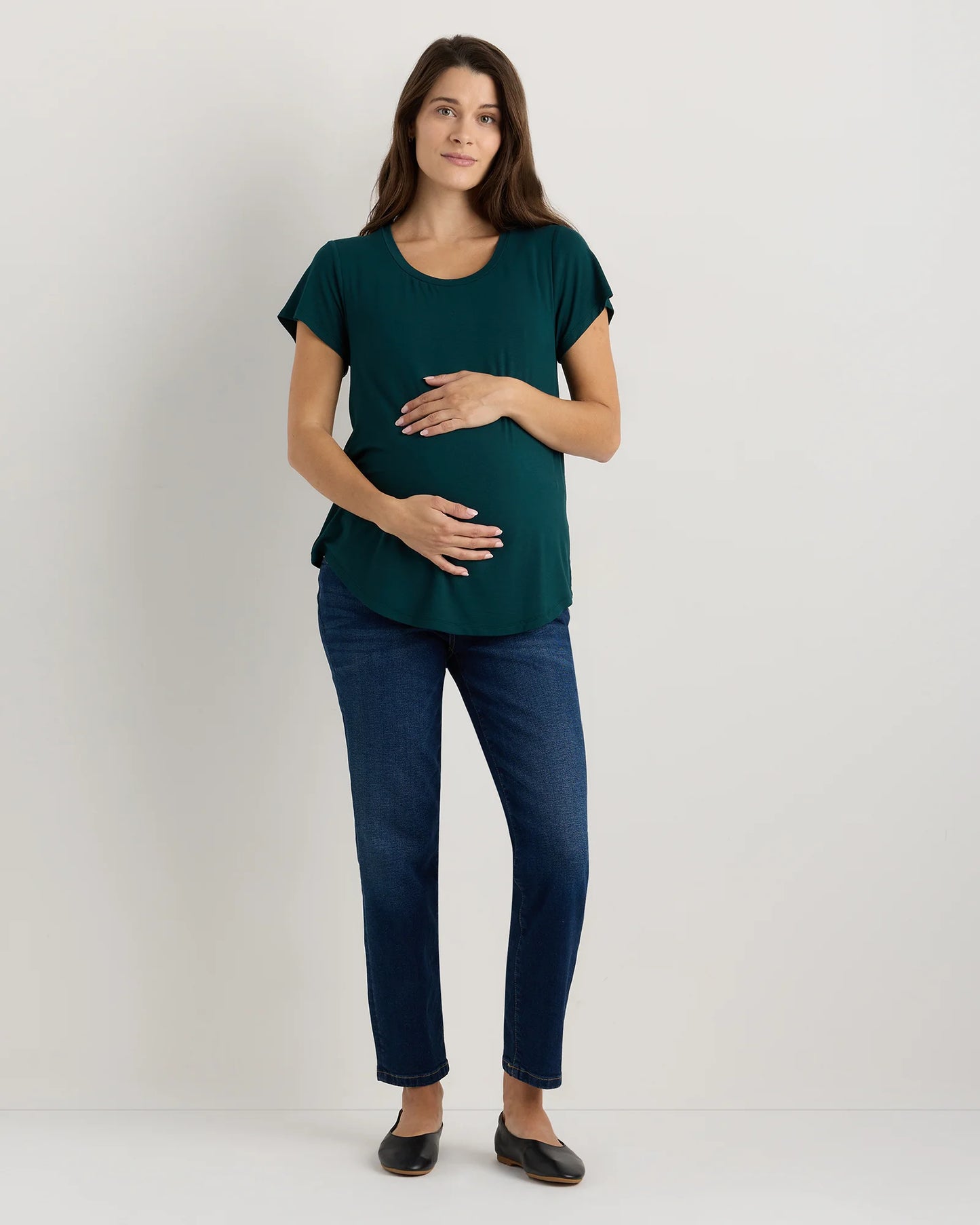 Bamboo Jersey Nursing Scoop Neck Tee - XS / Nocturnal Green