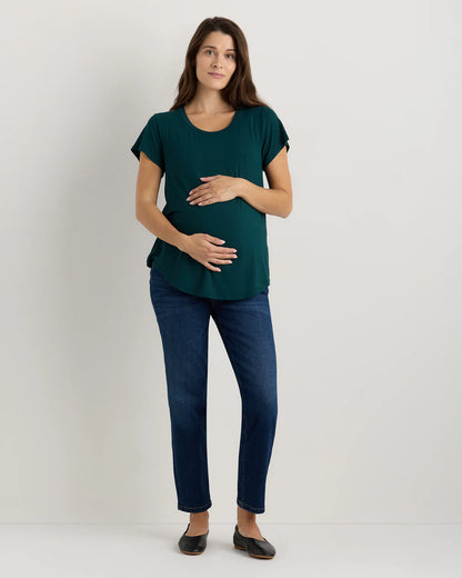 Bamboo Jersey Nursing Scoop Neck Tee - XS / Nocturnal Green