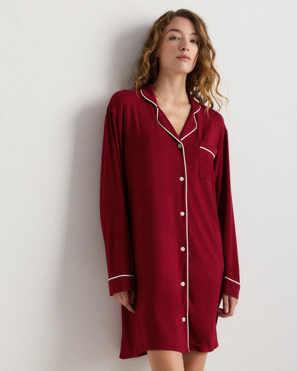 Bamboo Jersey Sleep Shirt - XS / Rhubarb