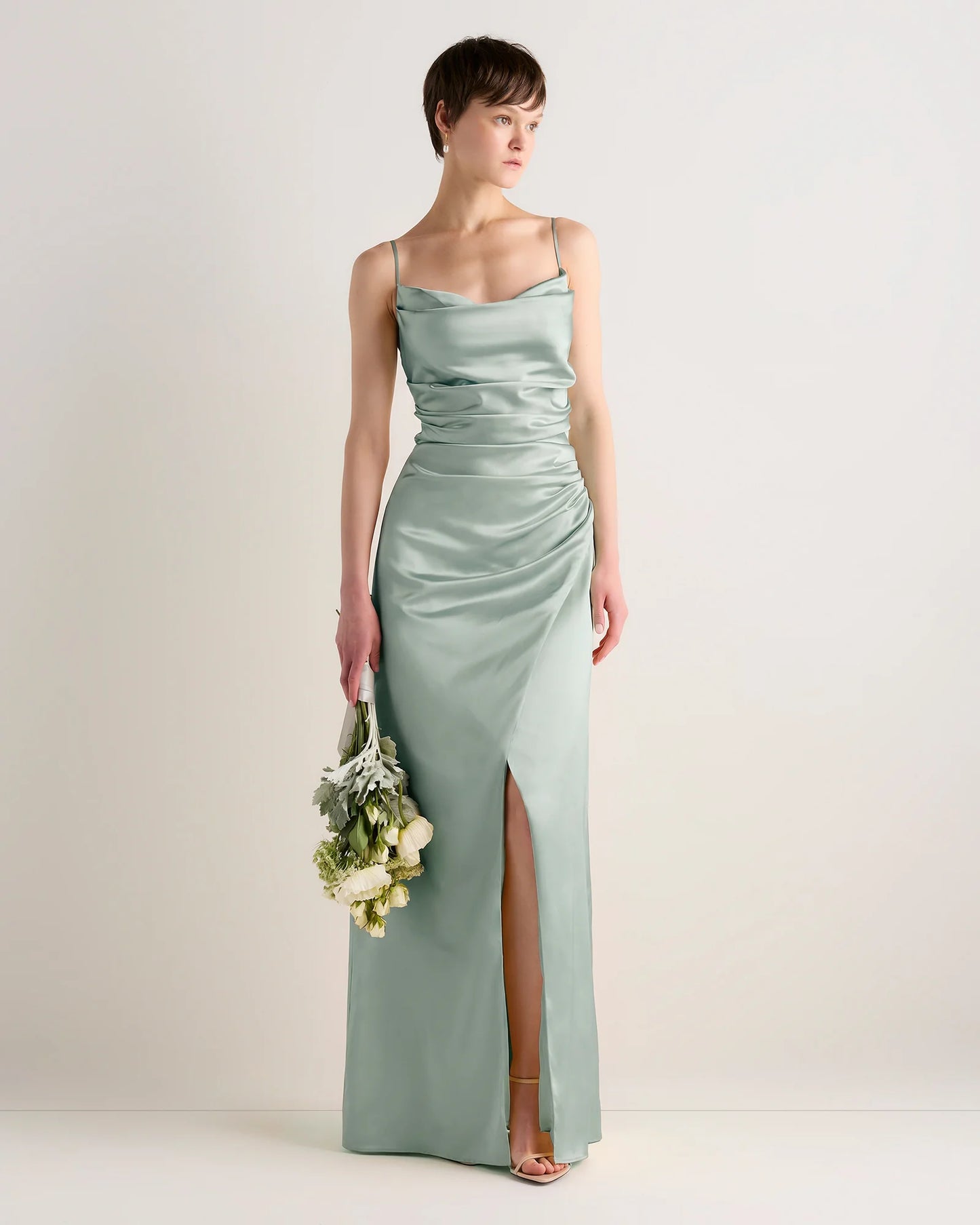 Juliette Stretch Satin Dress - 0 / Garden Sage Green