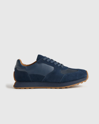 Italian Leather and Suede Retro Runner - 7 / Dark Navy