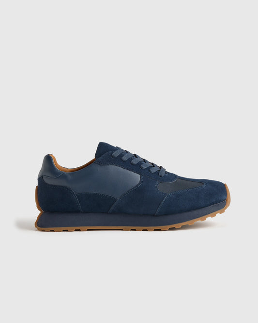 Italian Leather and Suede Retro Runner - 7 / Dark Navy