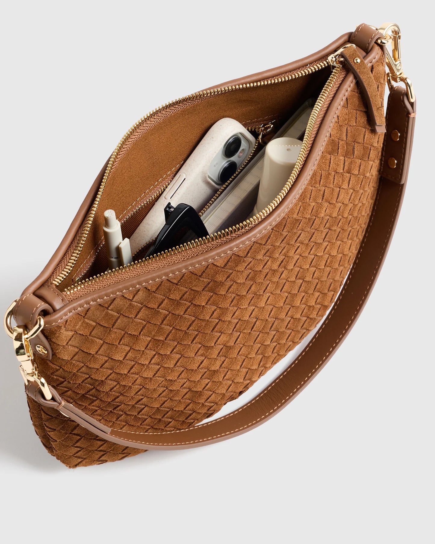 Sloane Suede Handwoven Mini Shoulder Bag - One Size / Pebble
