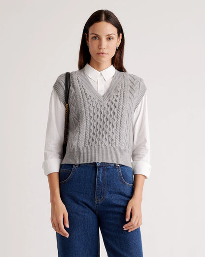 Australian Merino Wool Cable Sweater Vest - XS / Heather Grey