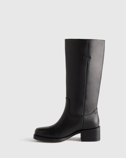 Italian Leather Block Heel Boot - 5 / Chestnut