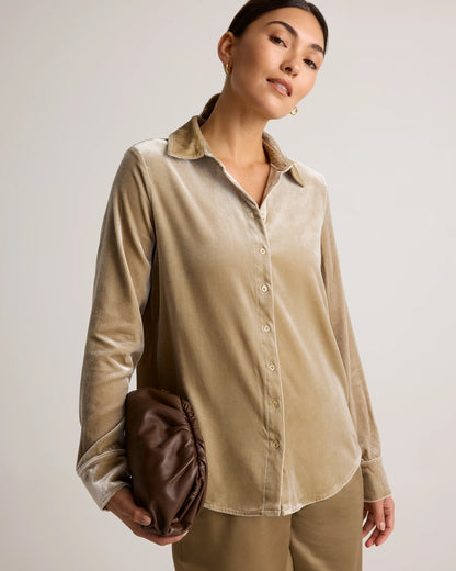 Stretch Silk Velvet Long Sleeve Shirt - XS / Dogwood