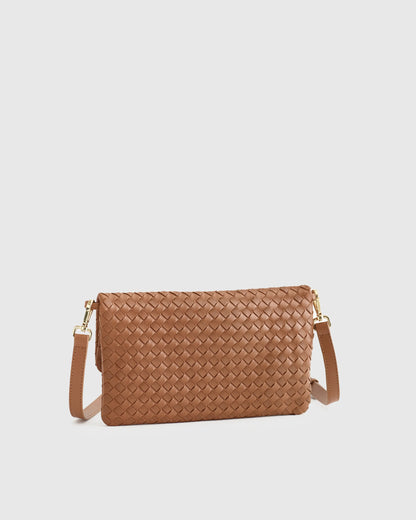 Italian Leather Handwoven Convertible Clutch - One Size / Cognac