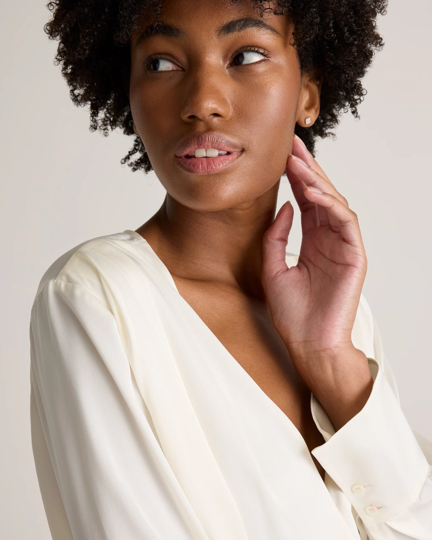 Washable Stretch Silk Surplice Bodysuit - XS / Moonstone Blue